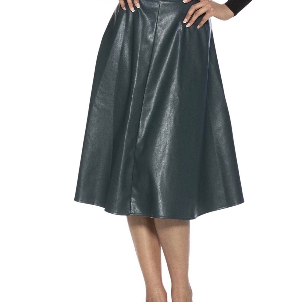 Alexia Admor Womens Lillian‎ Teal Green Vegan Leather A-Line Midi Skirt Size 12